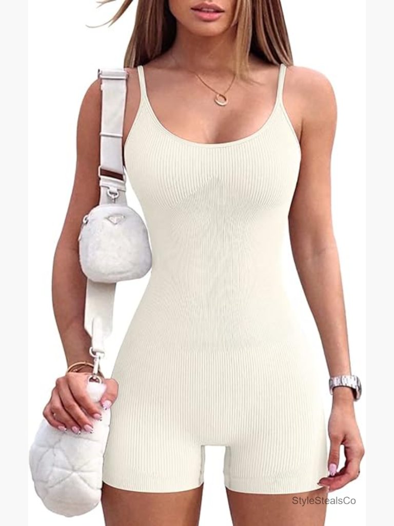 Seamless Yoga Jumpsuit Ribbed Bodycon Spaghetti Strap Romper Workout